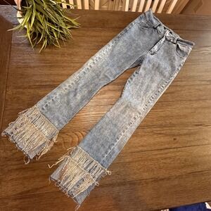 Blue B Collection Women's Jeans Rhinestone Fringe Embellished‎ Light Wash Size M